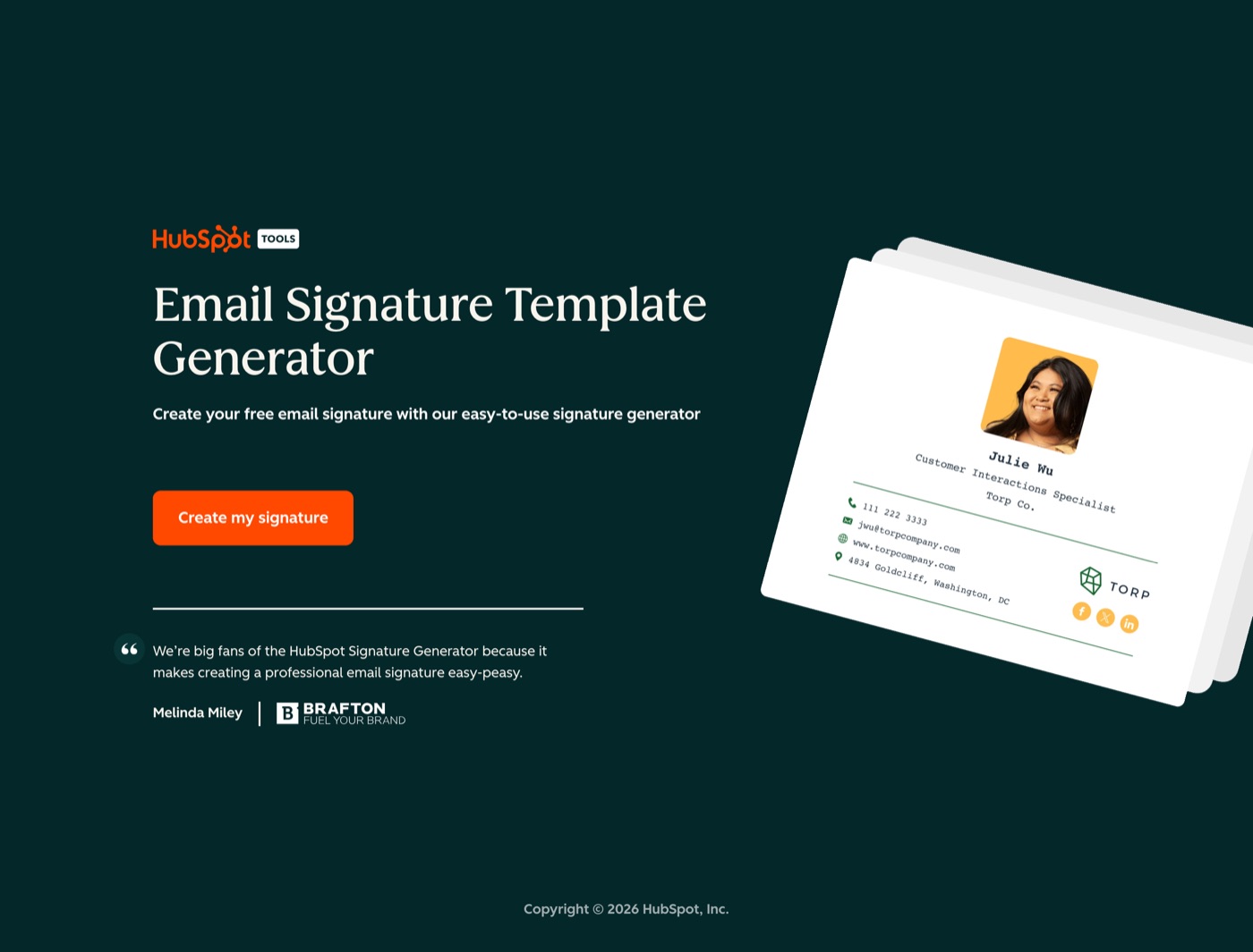 HubSpot Email Signature Template Generator page