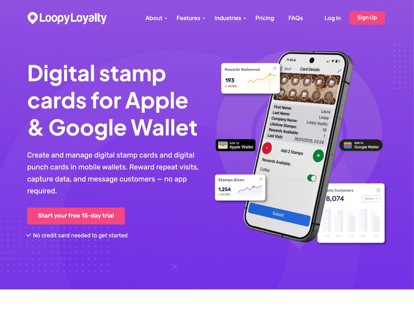 Loopy Loyalty homepage: digital stamp cards for Apple and Google Wallet
